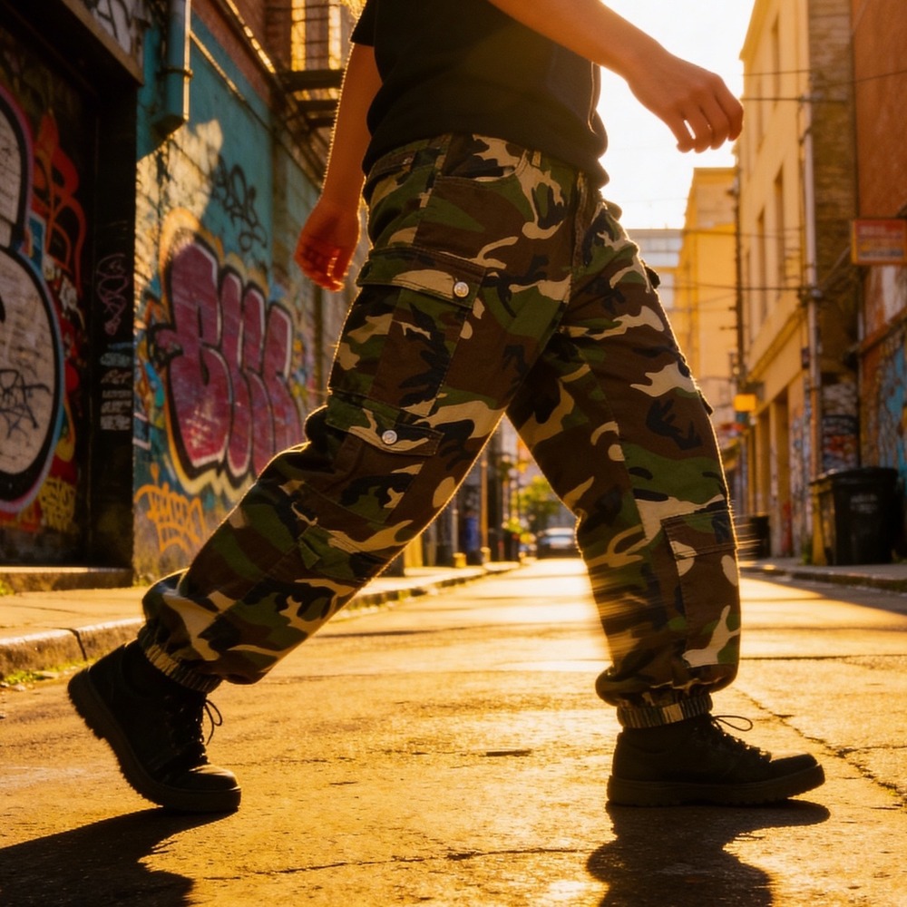 Almost Famous Womens Camo Cargo Jogger Pants High Rise Woodland Camouflage Large